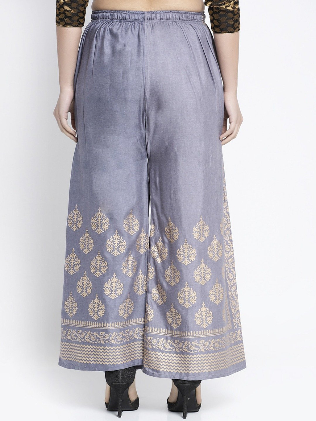 PAVONINE Grey Color Block Side Printed Rayon Fabric Sharara For Women | Grocsy