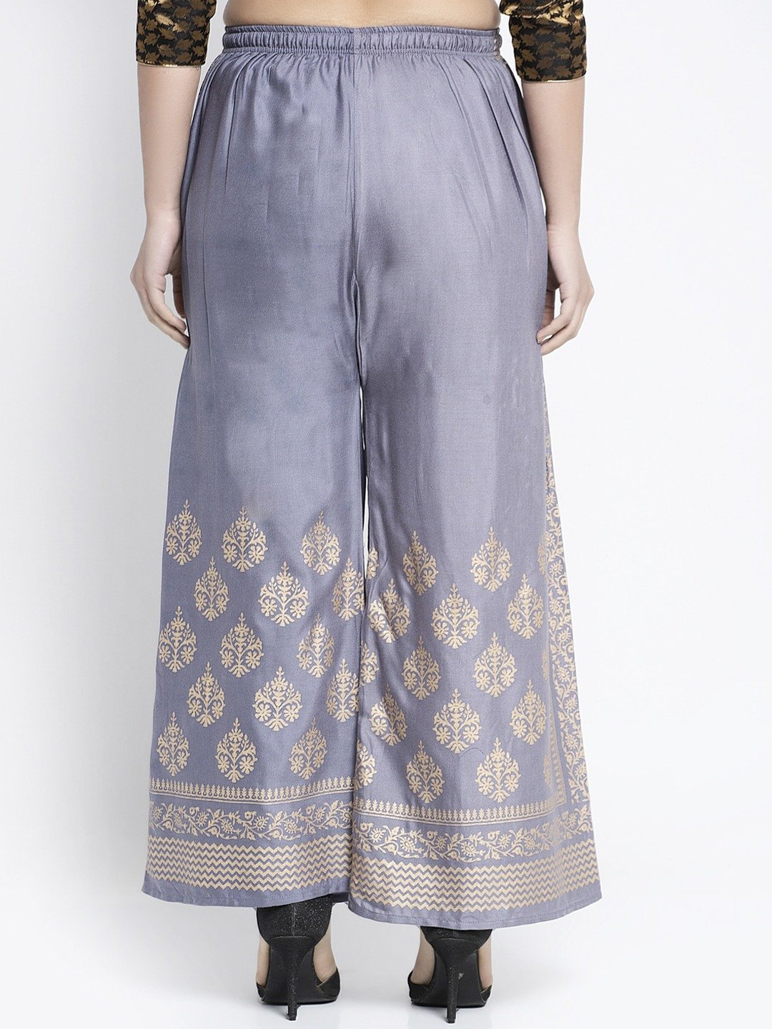 PAVONINE Grey Color Block Side Printed Rayon Fabric Sharara For Women | Grocsy