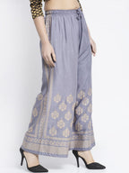 PAVONINE Grey Color Block Side Printed Rayon Fabric Sharara For Women | Grocsy