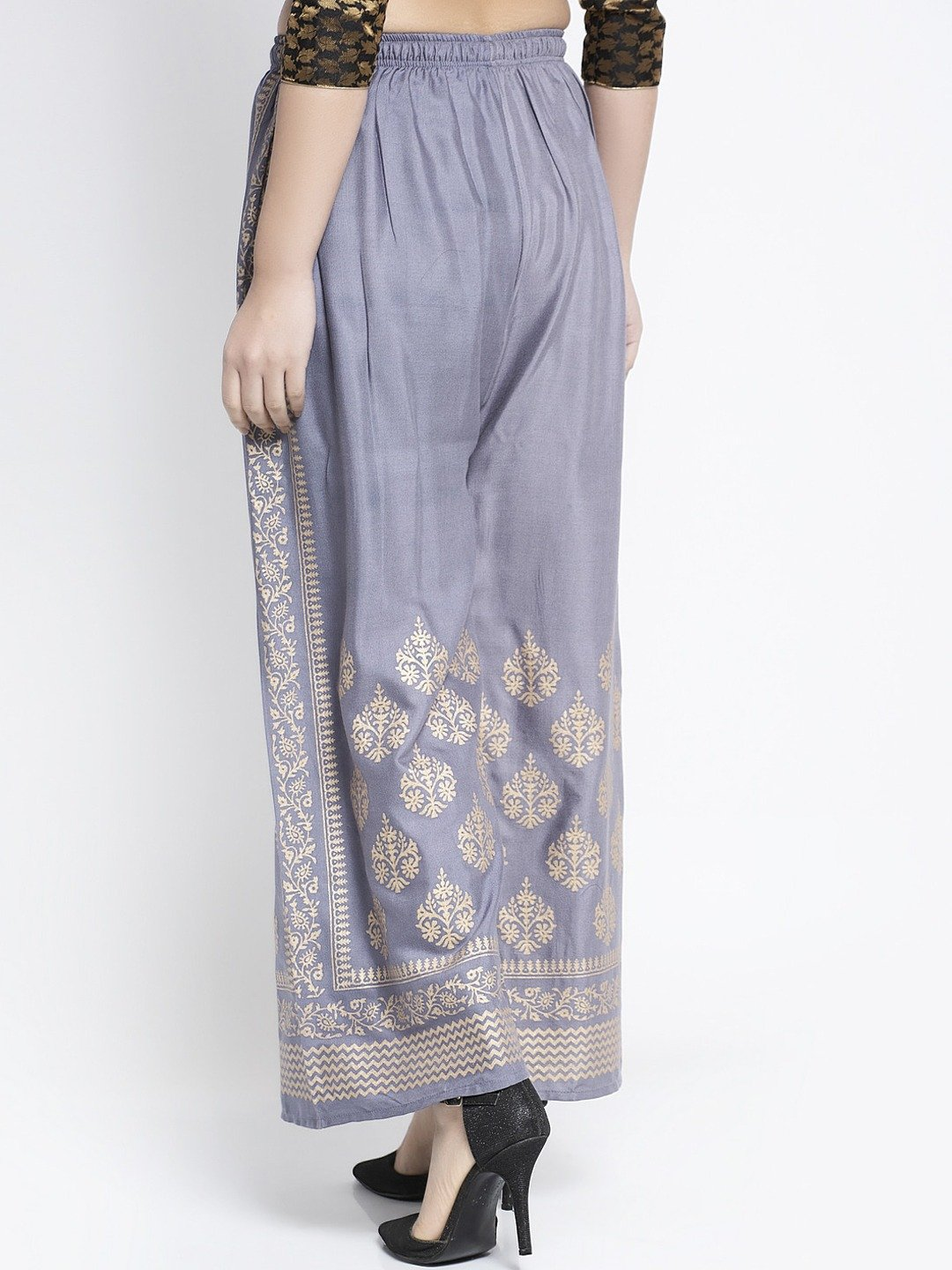 PAVONINE Grey Color Block Side Printed Rayon Fabric Sharara For Women | Grocsy