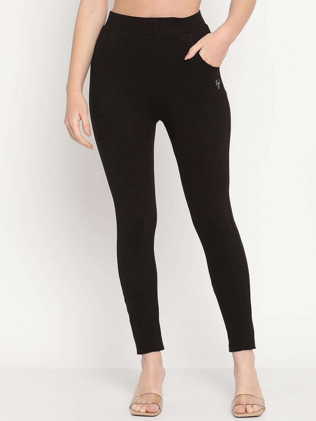 TAG 7 Set Of 2 Black Solid Leggings | Grocsy