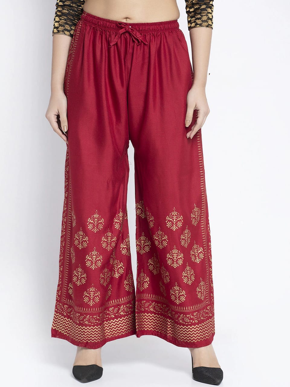 PAVONINE Maroon Color Block Side Printed Rayon Fabric Sharara For Women | Grocsy