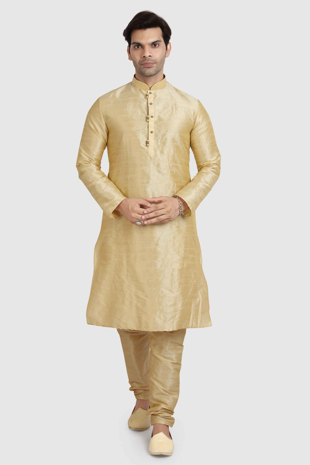 Raivat Ethnic Art Silk Kurta Pajama In Gold Colour | Grocsy