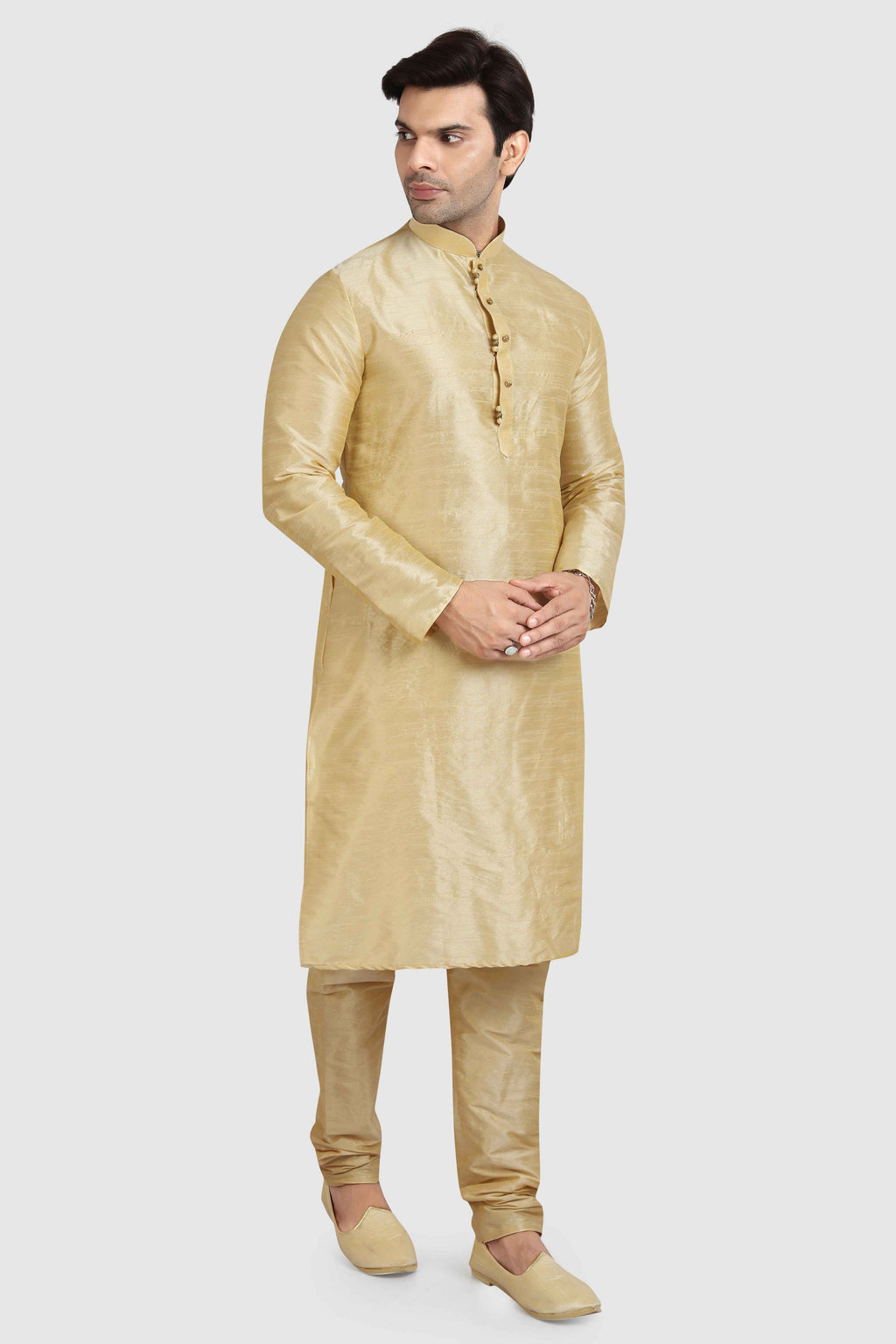 Raivat Ethnic Art Silk Kurta Pajama In Gold Colour | Grocsy