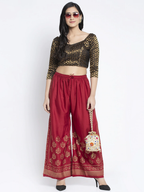 PAVONINE Maroon Color Block Side Printed Rayon Fabric Sharara For Women | Grocsy