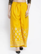 PAVONINE Mustard Color Block Side Printed Rayon Fabric Sharara For Women | Grocsy