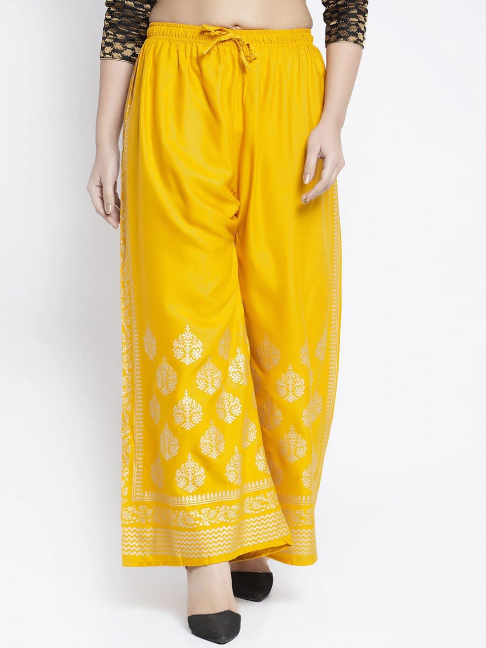 PAVONINE Mustard Color Block Side Printed Rayon Fabric Sharara For Women | Grocsy