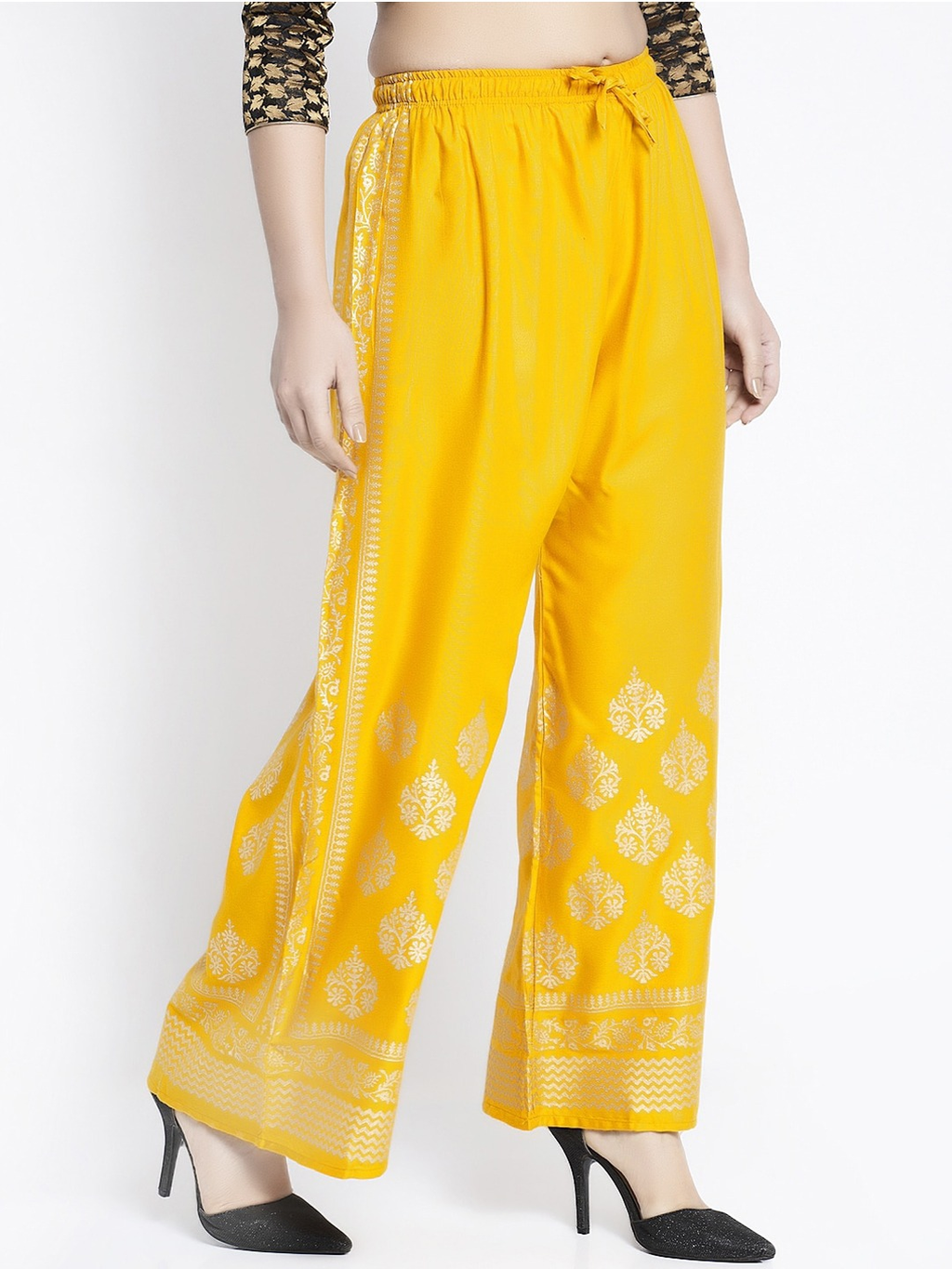 PAVONINE Mustard Color Block Side Printed Rayon Fabric Sharara For Women | Grocsy