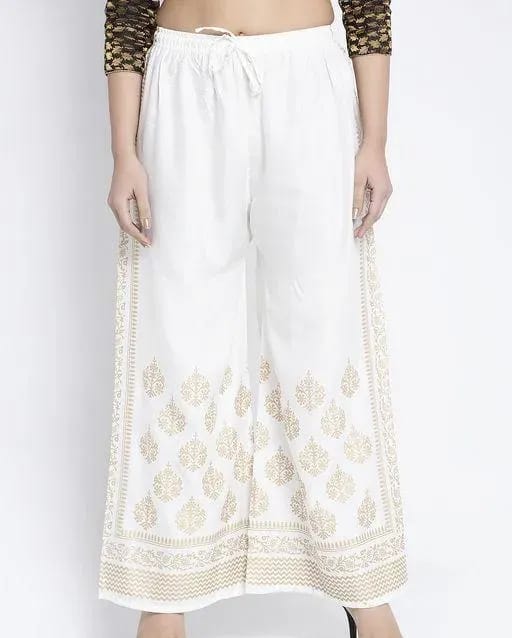 PAVONINE Off-White Color Block Side Printed Rayon Fabric Sharara For Women | Grocsy