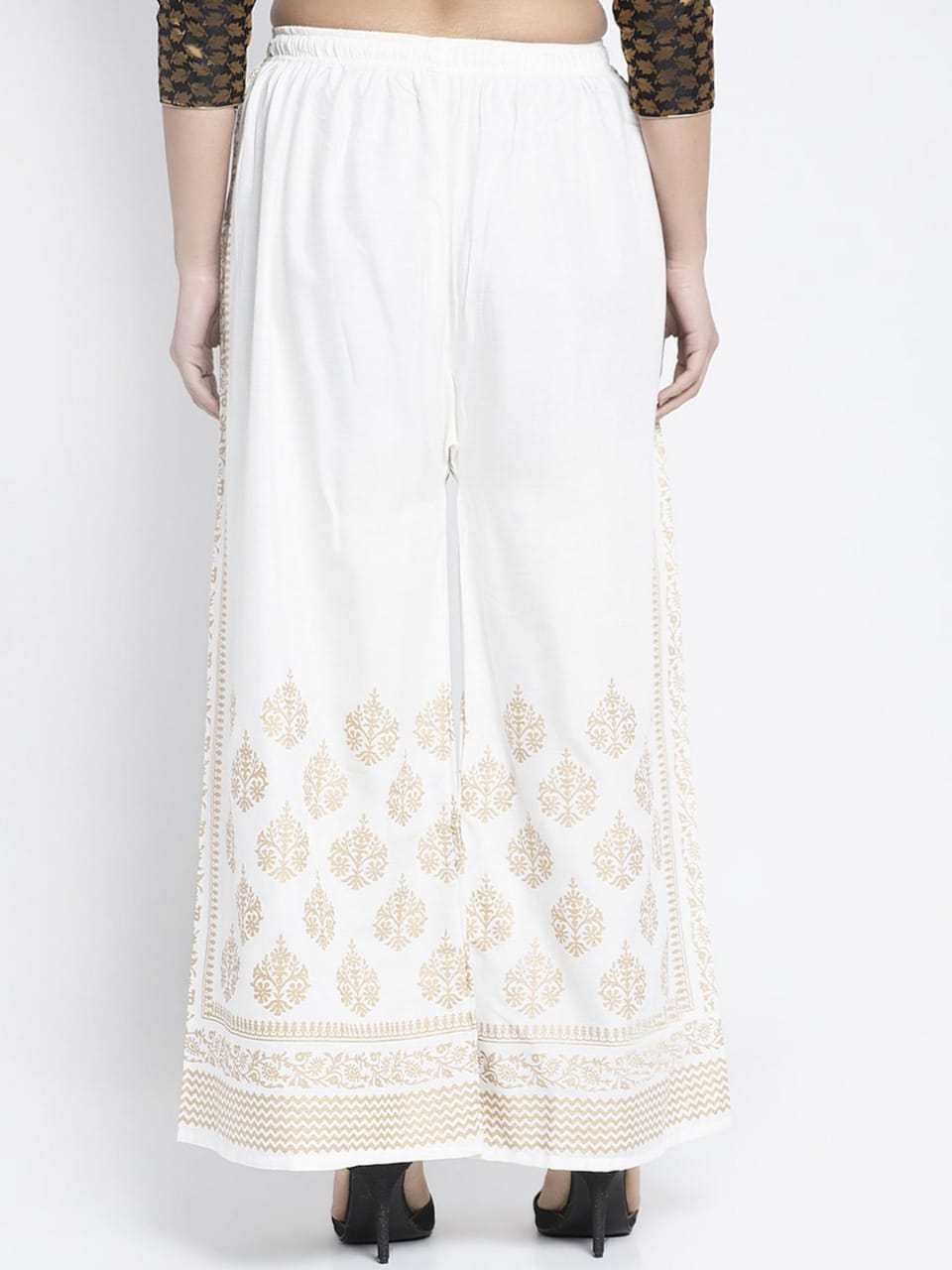 PAVONINE Off-White Color Block Side Printed Rayon Fabric Sharara For Women | Grocsy