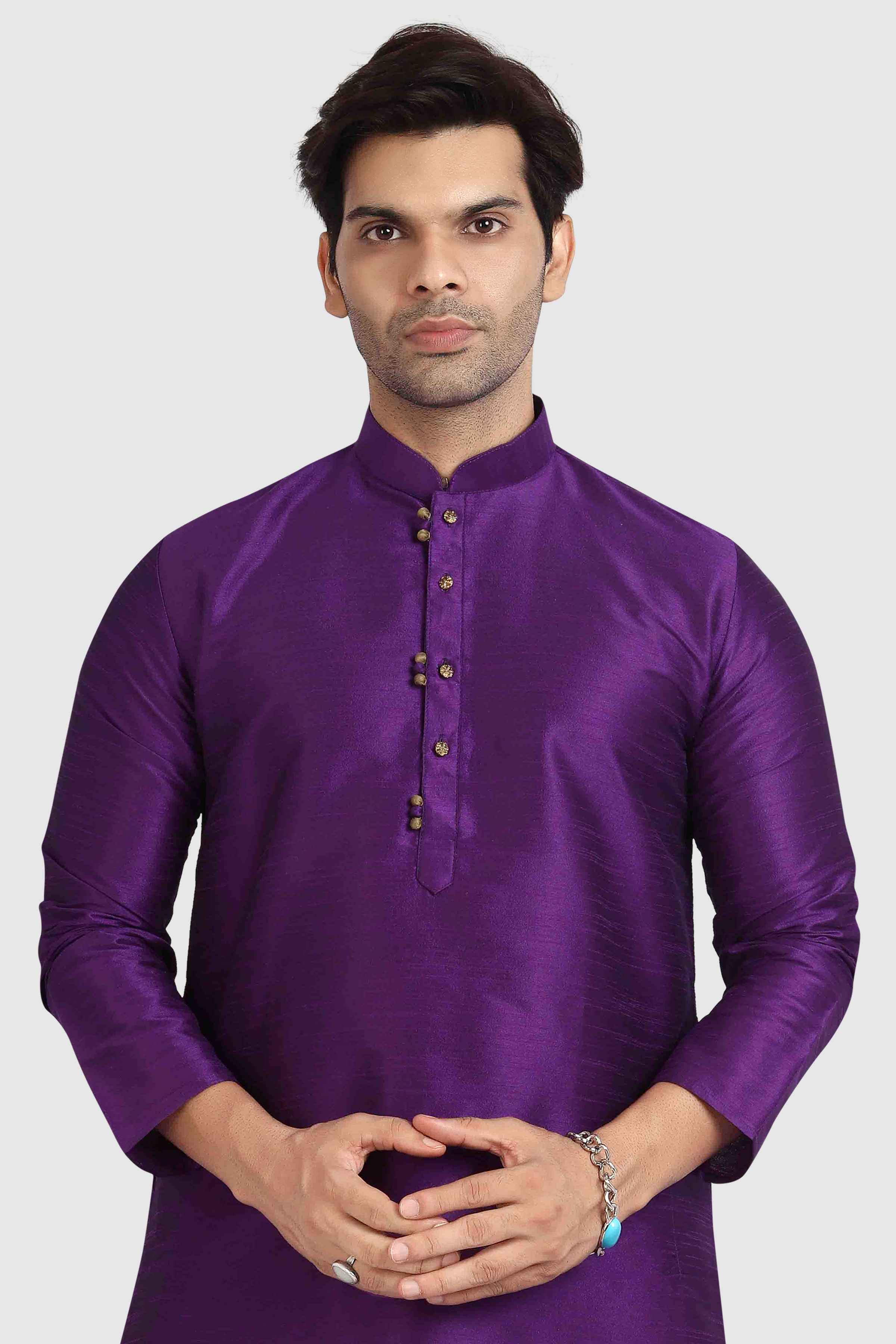 Raivat Ethnic Art Silk Kurta Pajama In Purple Colour | Grocsy