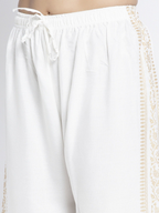 PAVONINE Off-White Color Block Side Printed Rayon Fabric Sharara For Women | Grocsy