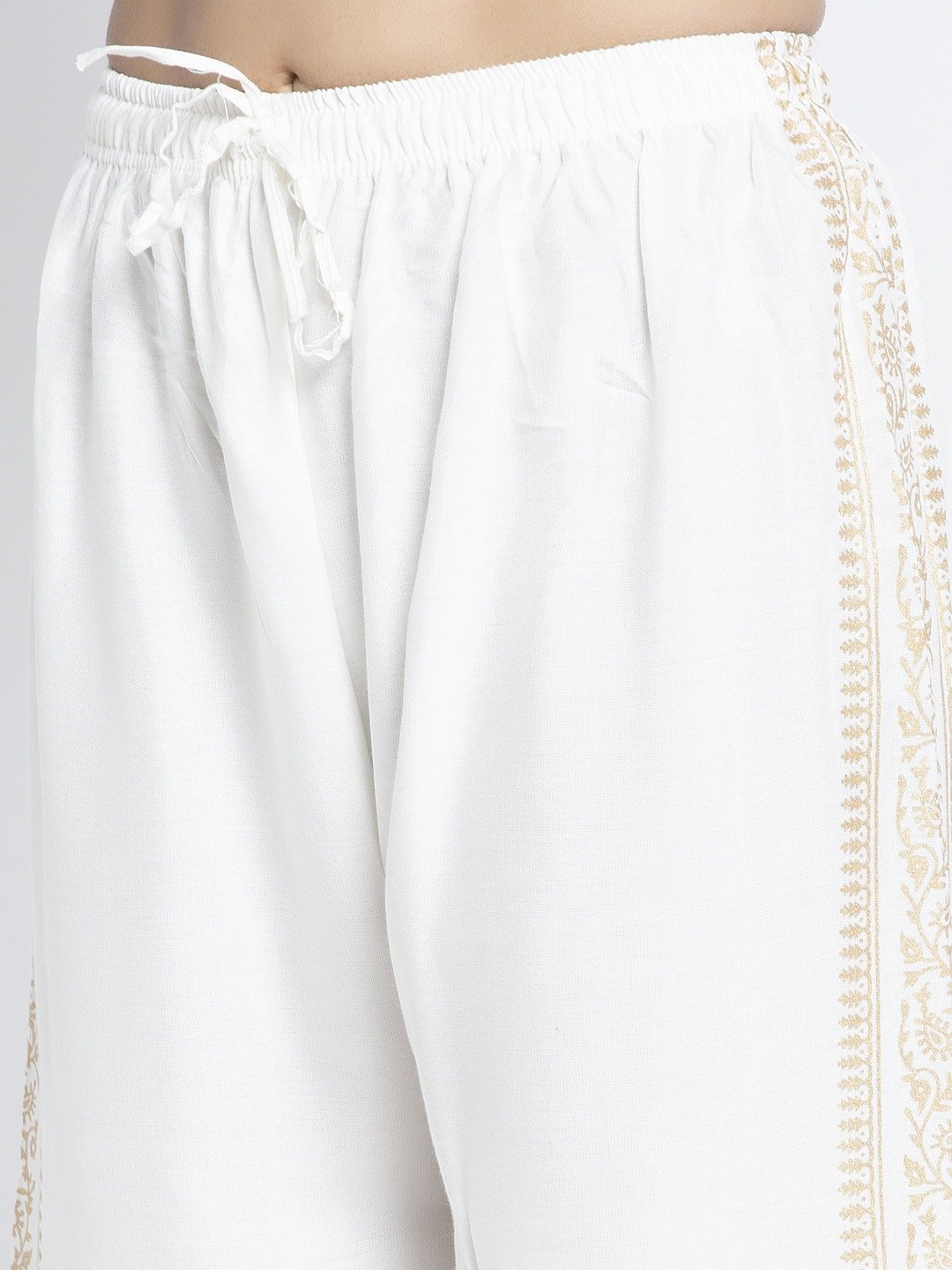PAVONINE Off-White Color Block Side Printed Rayon Fabric Sharara For Women | Grocsy