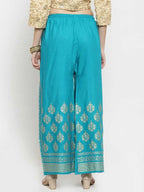 PAVONINE Rama Green Color Block Side Printed Rayon Fabric Sharara For Women | Grocsy