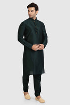 Raivat Ethnic Art Silk Kurta Pajama In Dark Green Colour | Grocsy