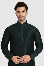 Raivat Ethnic Art Silk Kurta Pajama In Dark Green Colour | Grocsy