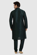 Raivat Ethnic Art Silk Kurta Pajama In Dark Green Colour | Grocsy