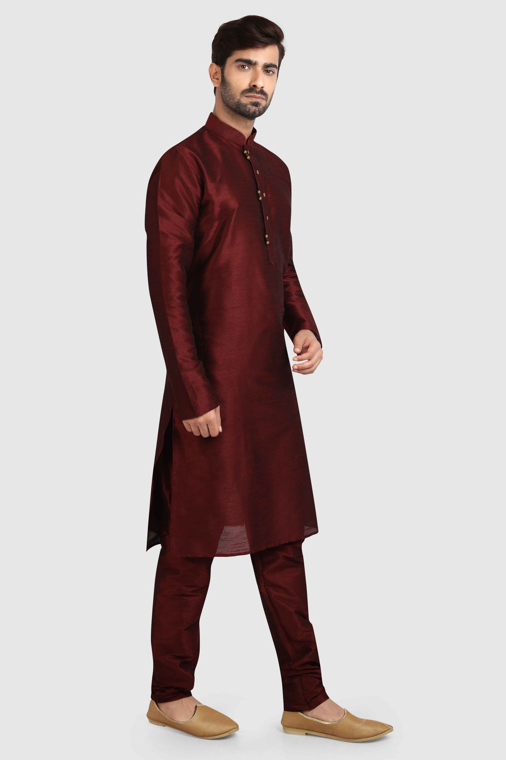 Raivat Ethnic Art Silk Kurta Pajama In Maroon Colour | Grocsy