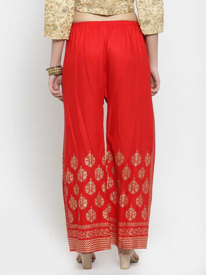 PAVONINE Red Color Block Side Printed Rayon Fabric Sharara For Women | Grocsy