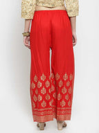 PAVONINE Red Color Block Side Printed Rayon Fabric Sharara For Women | Grocsy