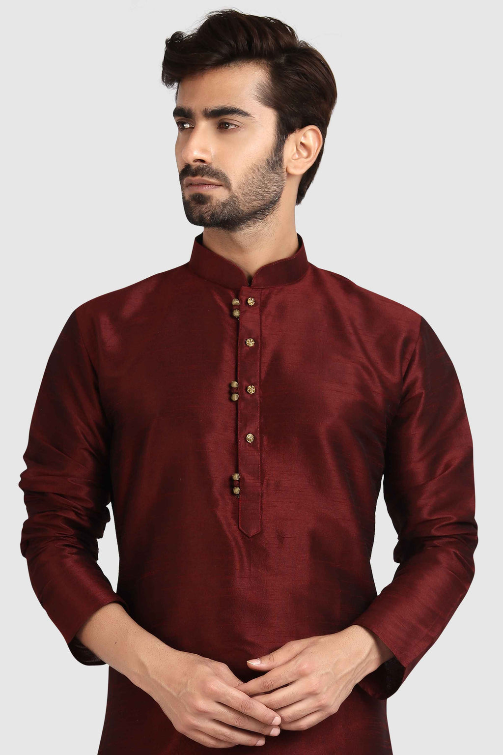 Raivat Ethnic Art Silk Kurta Pajama In Maroon Colour | Grocsy