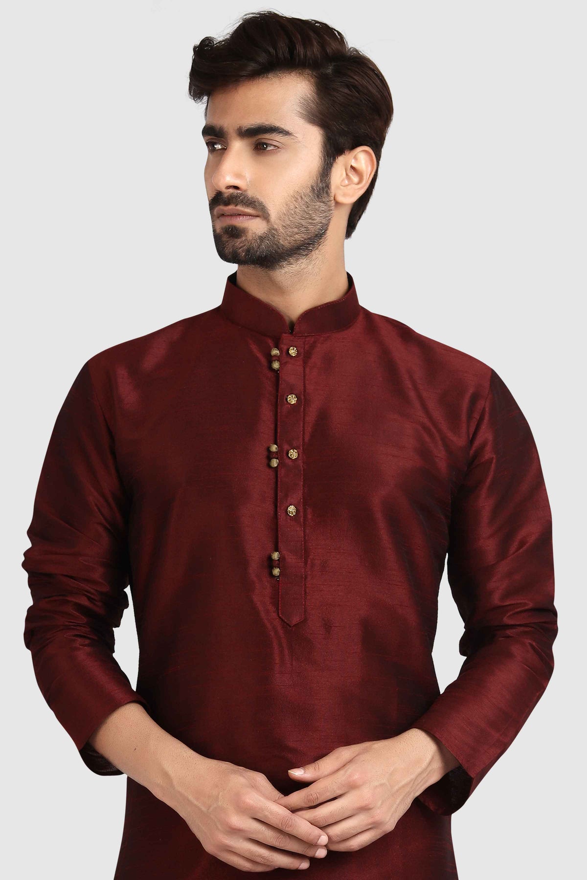 Raivat Ethnic Art Silk Kurta Pajama In Maroon Colour | Grocsy