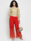 PAVONINE Red Color Block Side Printed Rayon Fabric Sharara For Women | Grocsy
