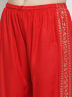 PAVONINE Red Color Block Side Printed Rayon Fabric Sharara For Women | Grocsy
