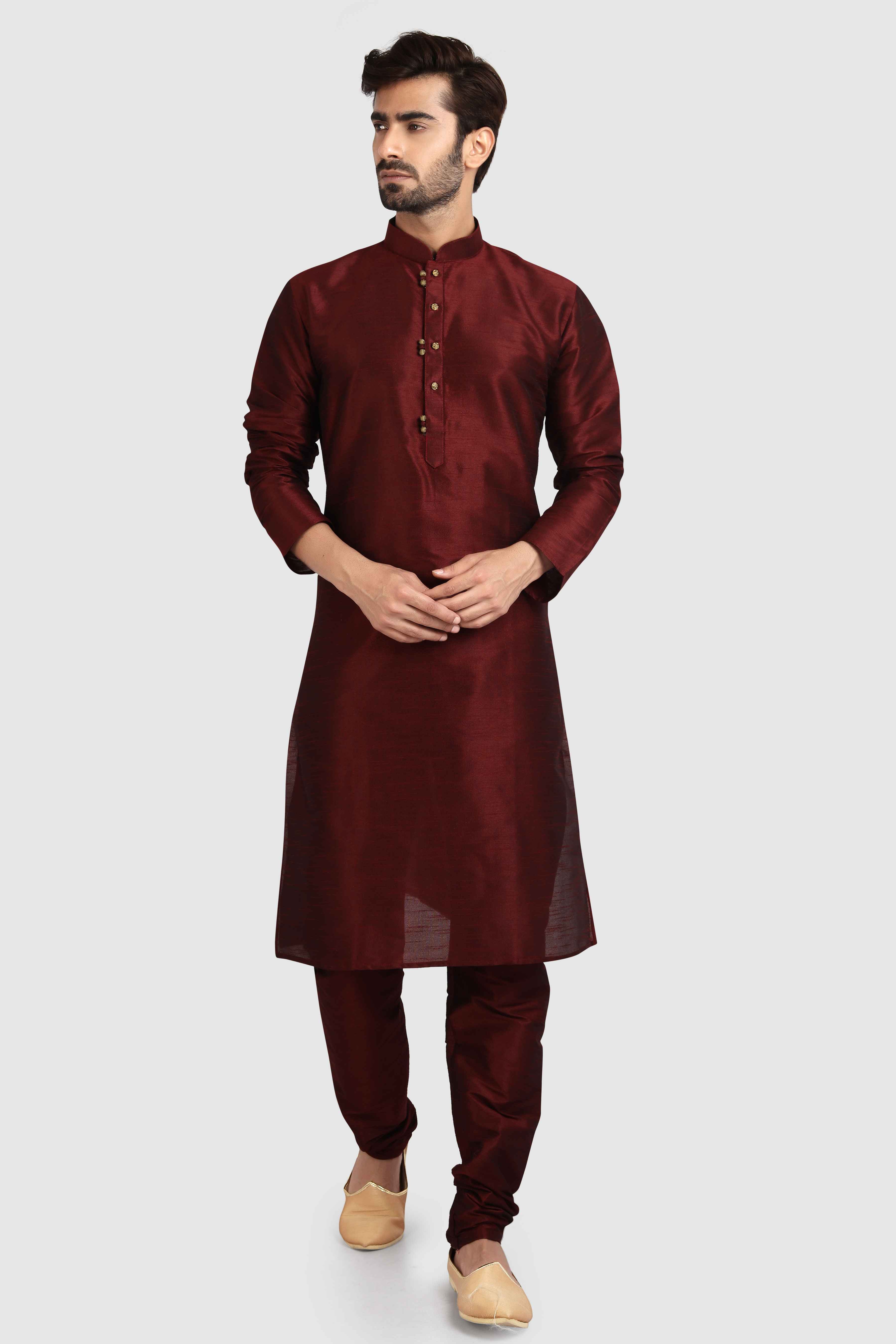 Raivat Ethnic Art Silk Kurta Pajama In Maroon Colour | Grocsy