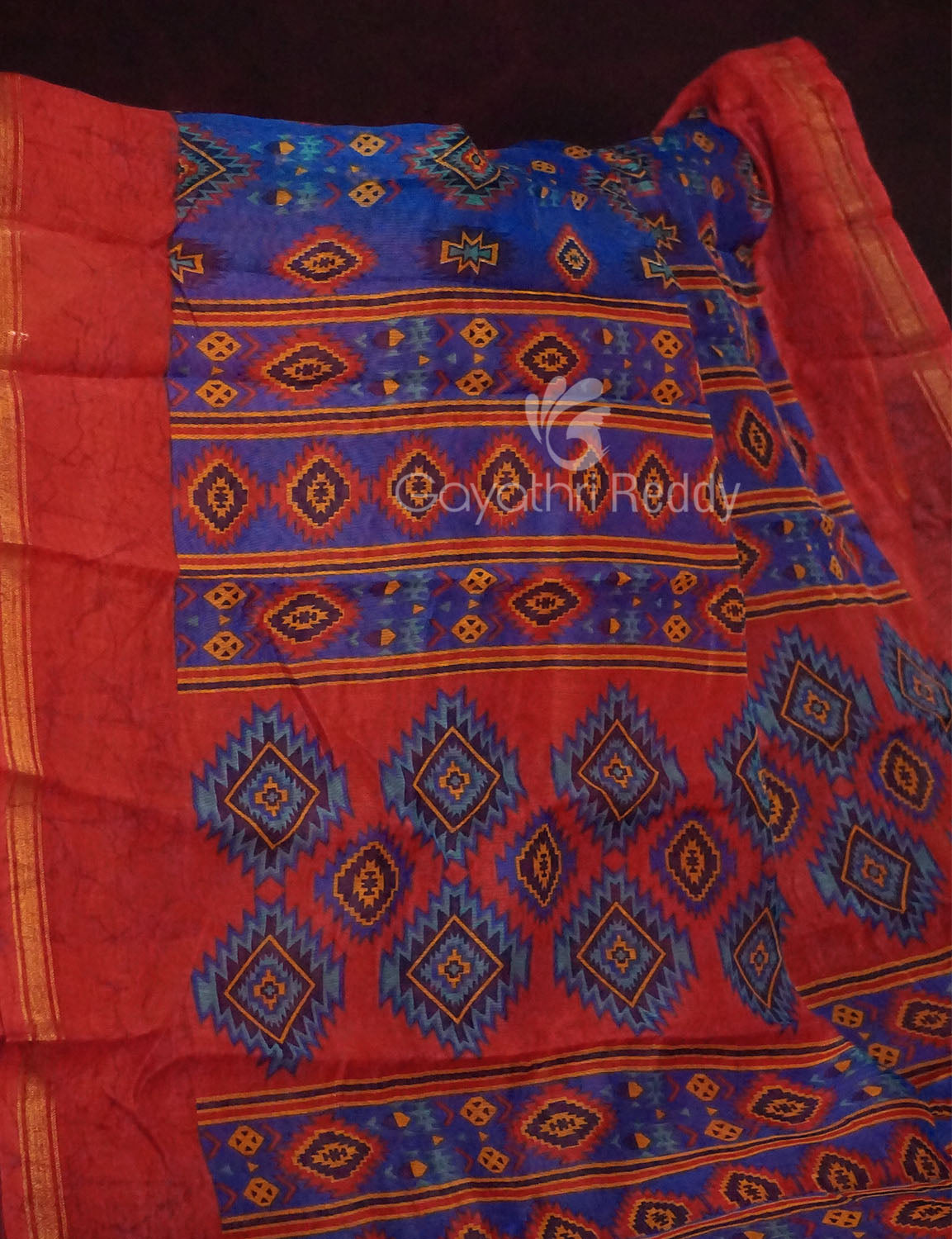 Ink Blue Colour Diamond Design Semi Chanderi Saree By Gayathri Reddy Designer Studio | Grocsy