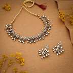 Tehzeeb Creations White Colour Pack of 1 Gold-Polished Choker Necklace Set With Earring For Women & Girls - Swadesiicart