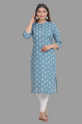House of RP Women's Grey Cotton Floral Print Straight Kurta | Grocsy