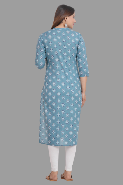 House of RP Women's Grey Cotton Floral Print Straight Kurta | Grocsy