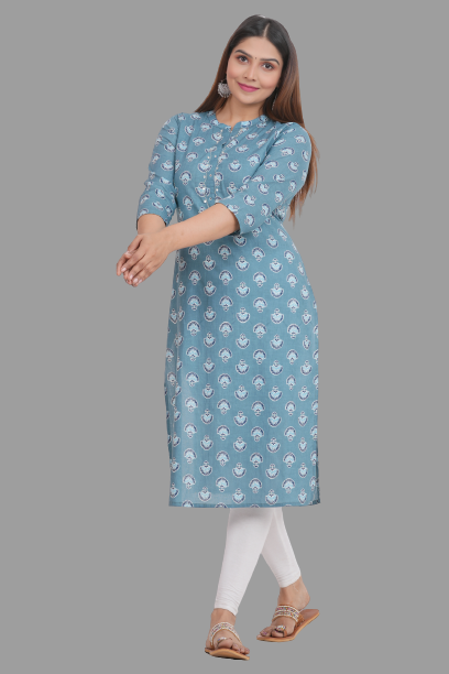 House of RP Women's Grey Cotton Floral Print Straight Kurta | Grocsy