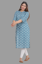 House of RP Women's Grey Cotton Floral Print Straight Kurta | Grocsy