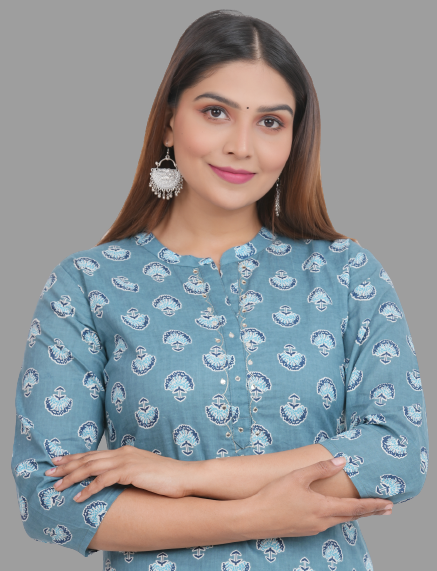 House of RP Women's Grey Cotton Floral Print Straight Kurta | Grocsy
