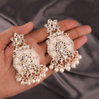 Tehzeeb Creations Fashionable Gold Earrings Studded With Kundan And Pearl | Grocsy