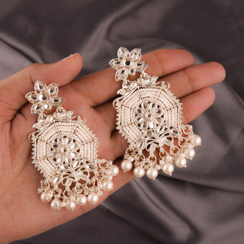 Tehzeeb Creations Fashionable Gold Earrings Studded With Kundan And Pearl | Grocsy