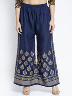 PAVONINE Royal Blue Color Block Side Printed Rayon Fabric Sharara For Women | Grocsy