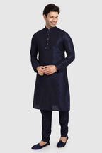Raivat Ethnic Art Silk Kurta Pajama In Navy Blue Colour | Grocsy
