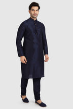 Raivat Ethnic Art Silk Kurta Pajama In Navy Blue Colour | Grocsy