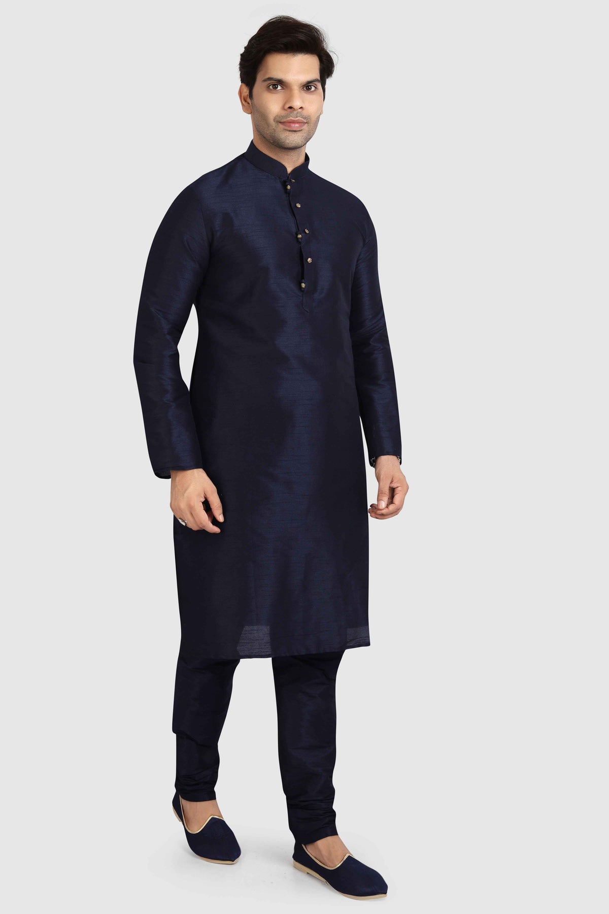 Raivat Ethnic Art Silk Kurta Pajama In Navy Blue Colour | Grocsy