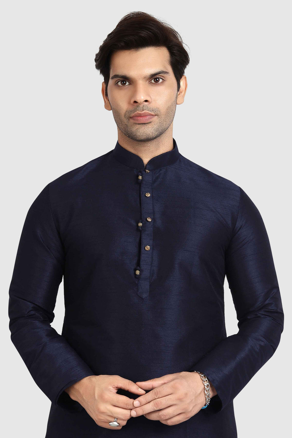 Raivat Ethnic Art Silk Kurta Pajama In Navy Blue Colour | Grocsy