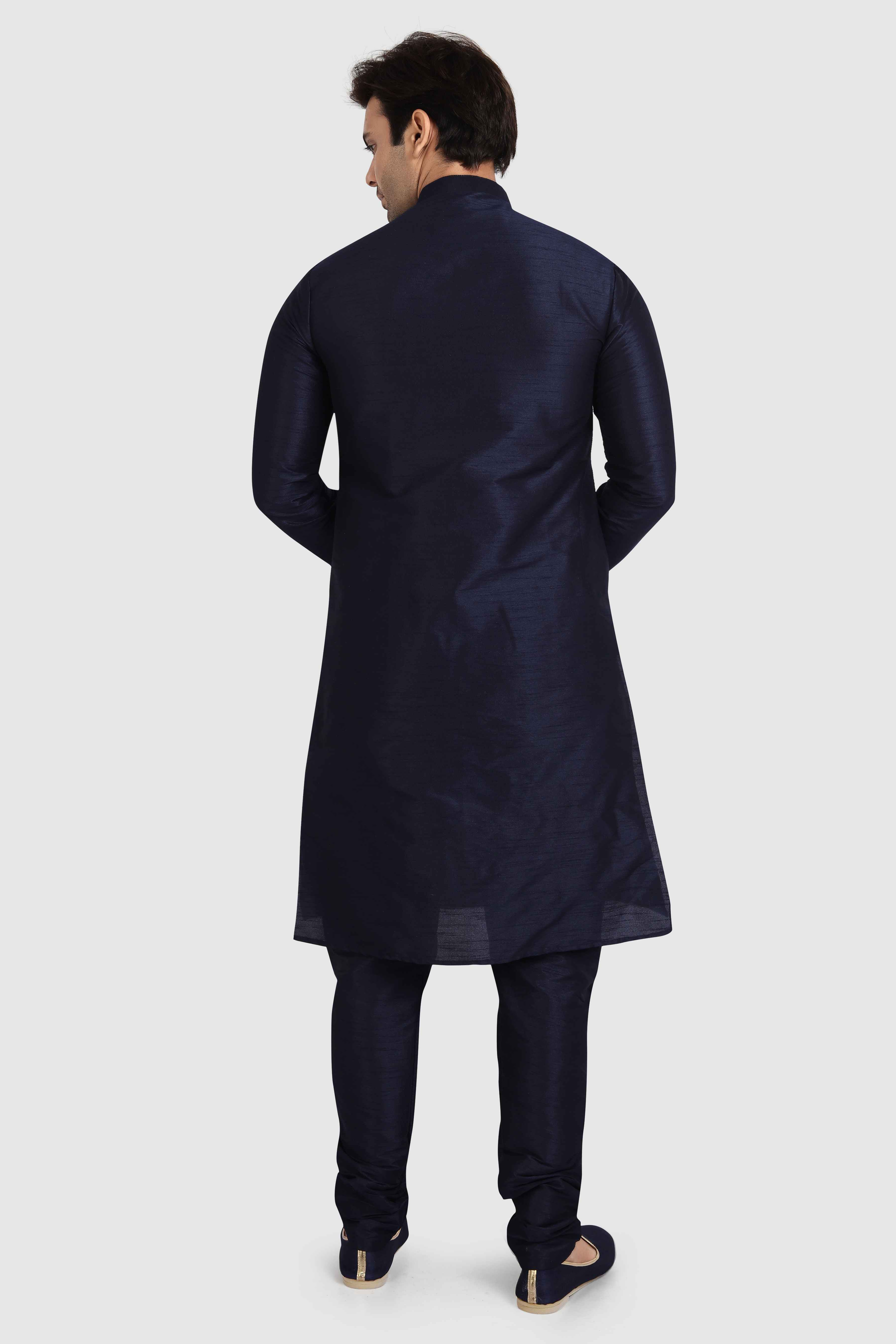 Raivat Ethnic Art Silk Kurta Pajama In Navy Blue Colour | Grocsy