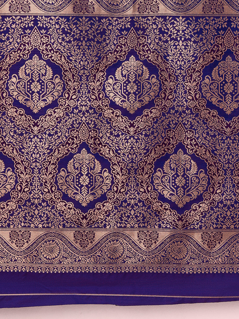 Monjolika Fashion Lavender Banarasi Silk Blend SareeWith Traditional & Modern Dulha Dulhan Figure Zari Woven Detailing | Grocsy
