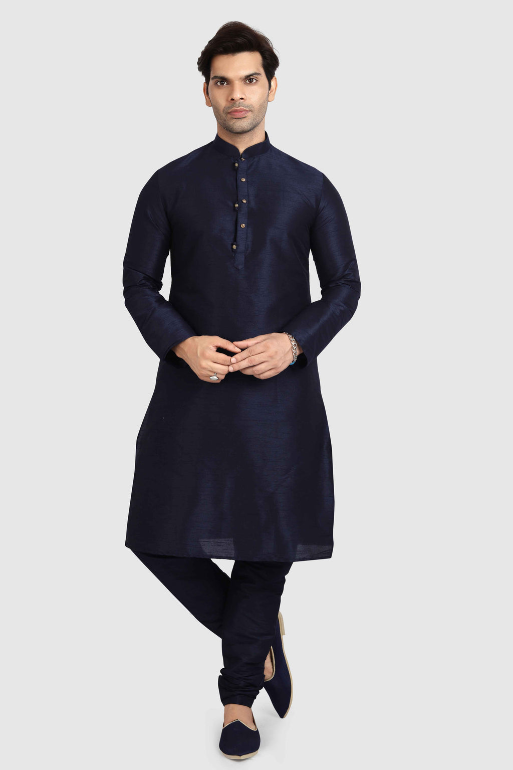 Raivat Ethnic Art Silk Kurta Pajama In Navy Blue Colour | Grocsy