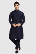 Raivat Ethnic Art Silk Kurta Pajama In Navy Blue Colour | Grocsy