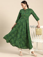 Sangria Women Green Bandhani Printed Anarkali Kurta | Grocsy