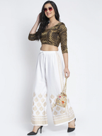PAVONINE White Color Block Side Printed Rayon Fabric Sharara For Women | Grocsy