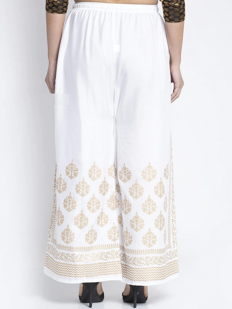 PAVONINE White Color Block Side Printed Rayon Fabric Sharara For Women | Grocsy